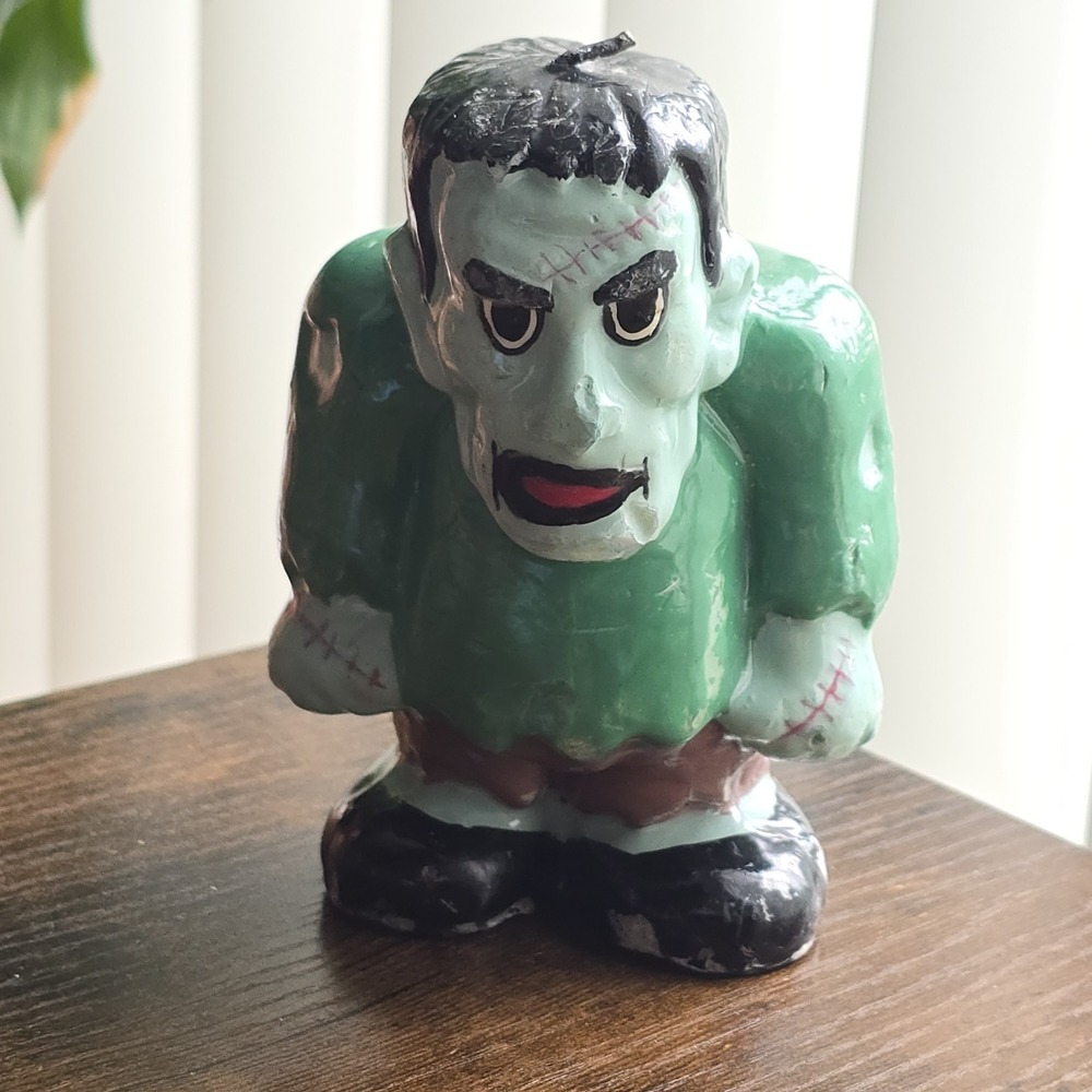 Vintage 1970s Frankenstein Monster Halloween Wax Candle Unlit 5" Novelty Decor